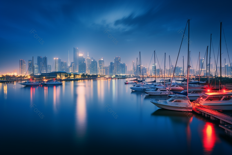 青岛海边城市挺满船只的港口夜景,高清,摄影图,摄影图片,图片大全,摄影图免费下载